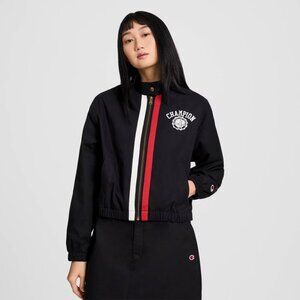 Champion Women's XS Full Zip Varsity Jacket Black Sporty Athletic Athleisure
